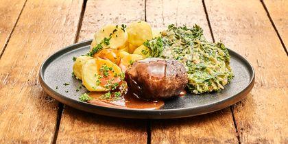 Rundervink met aardappelen en andijvie