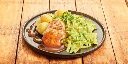 Kipfilet met aardappelen en spitskool in kerrie