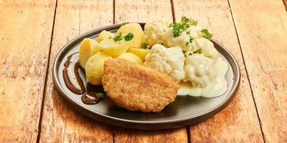 Cordon bleu met aardappelen en bloemkool