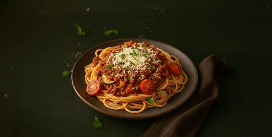 Spaghetti bolognese met groenten en kaas