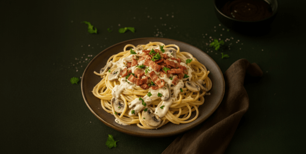 Spaghetti carbonara met kip, groenten en spek