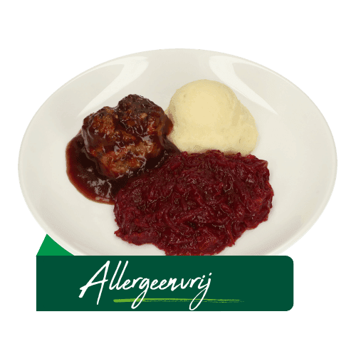 (Z13) Gehaktbal met jus, rode bieten (Allergeenvrij)