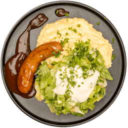 Gebraden worst met romige andijvie en aardappelpuree
