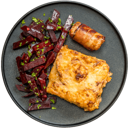 Katenvink met bietjes en romige aardappelgratin