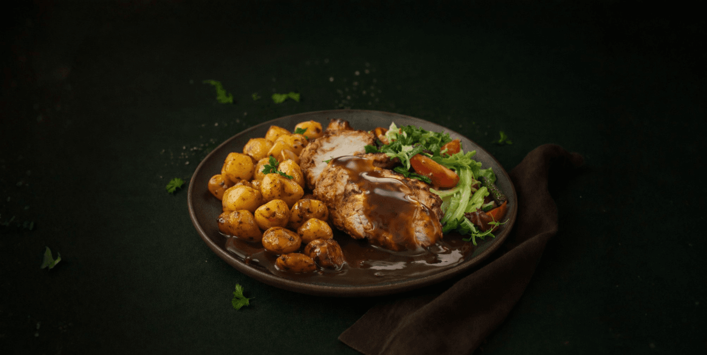 Italiaanse kipfilet in tomatensaus met krieltjes en salade