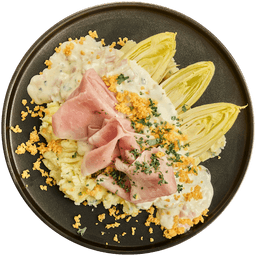 Witlof met ham, kaas en aardappelpuree