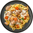 Tagliatelle carbonara met groenten, kip en spek