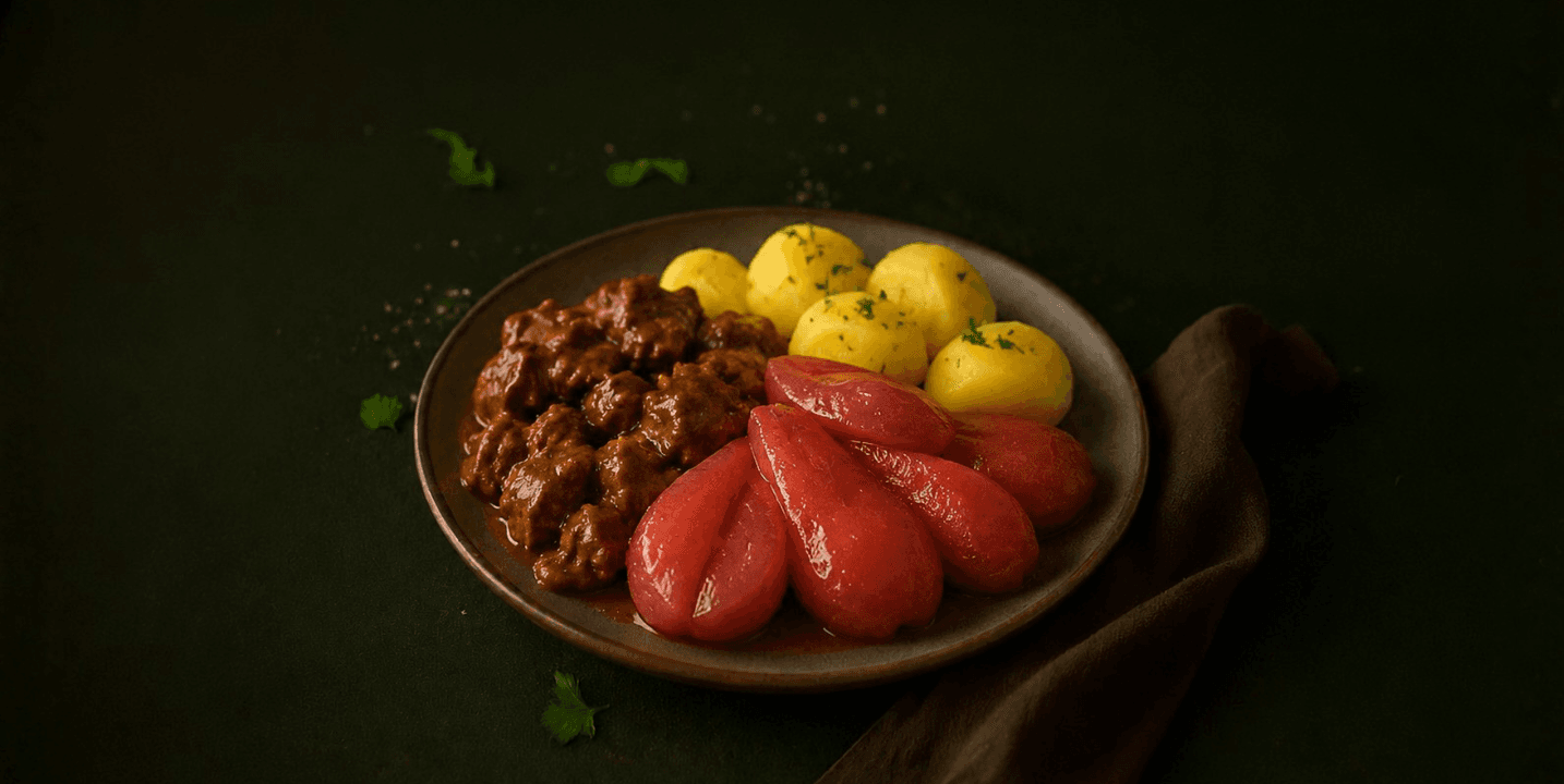 Oma’s hachee met stoofpeertjes en aardappelen