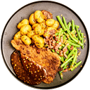 Kipschnitzel in pepersaus met sperziebonen en krieltjes