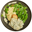 Kipfilet in romige paddenstoelensaus met snijbonen en aardappelpuree