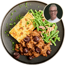 Boeuf bourguignon, sperziebonen en aardappelgratin