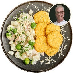 Zalm met spruitjes in romige saus en rösti