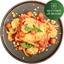 Lasagne pomodori met paddenstoelen en courgette