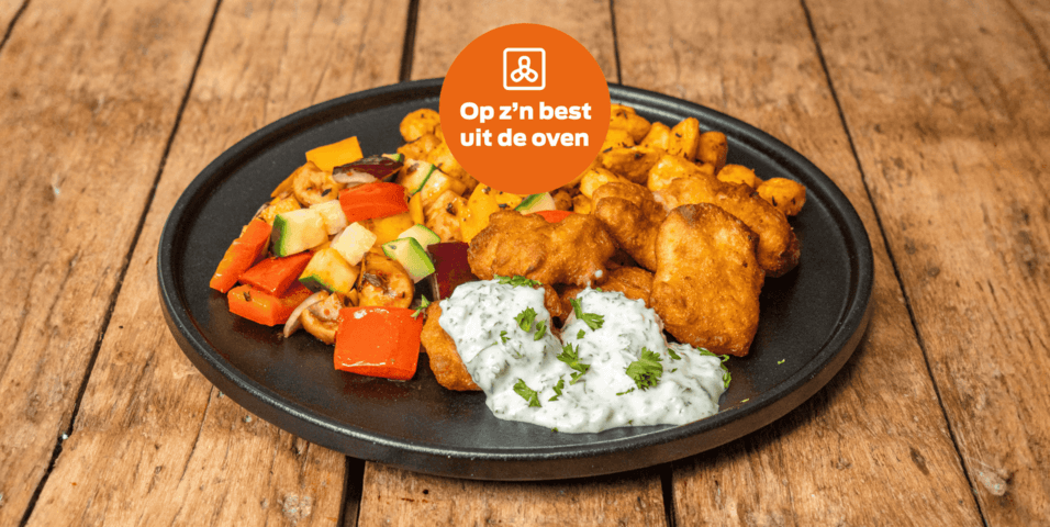Kibbeling met krieltjes en slamix