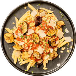 Penne arrabiata met geroosterde aubergine