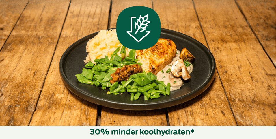 Kipfilet met paddenstoelensaus, pastinaakpuree en snijbonen