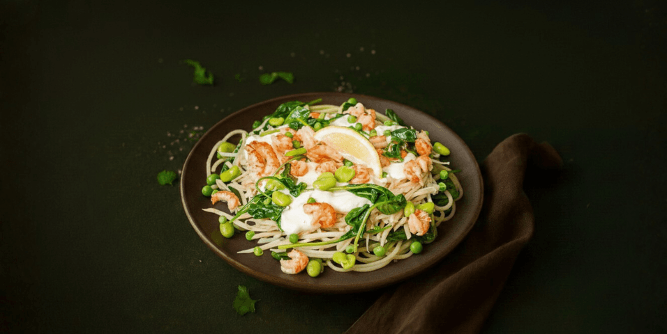 Groentespaghetti met rivierkreeft en mascarponesaus