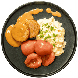 Rollade in honing-tijmsaus met stoofpeertjes en aardappelpuree