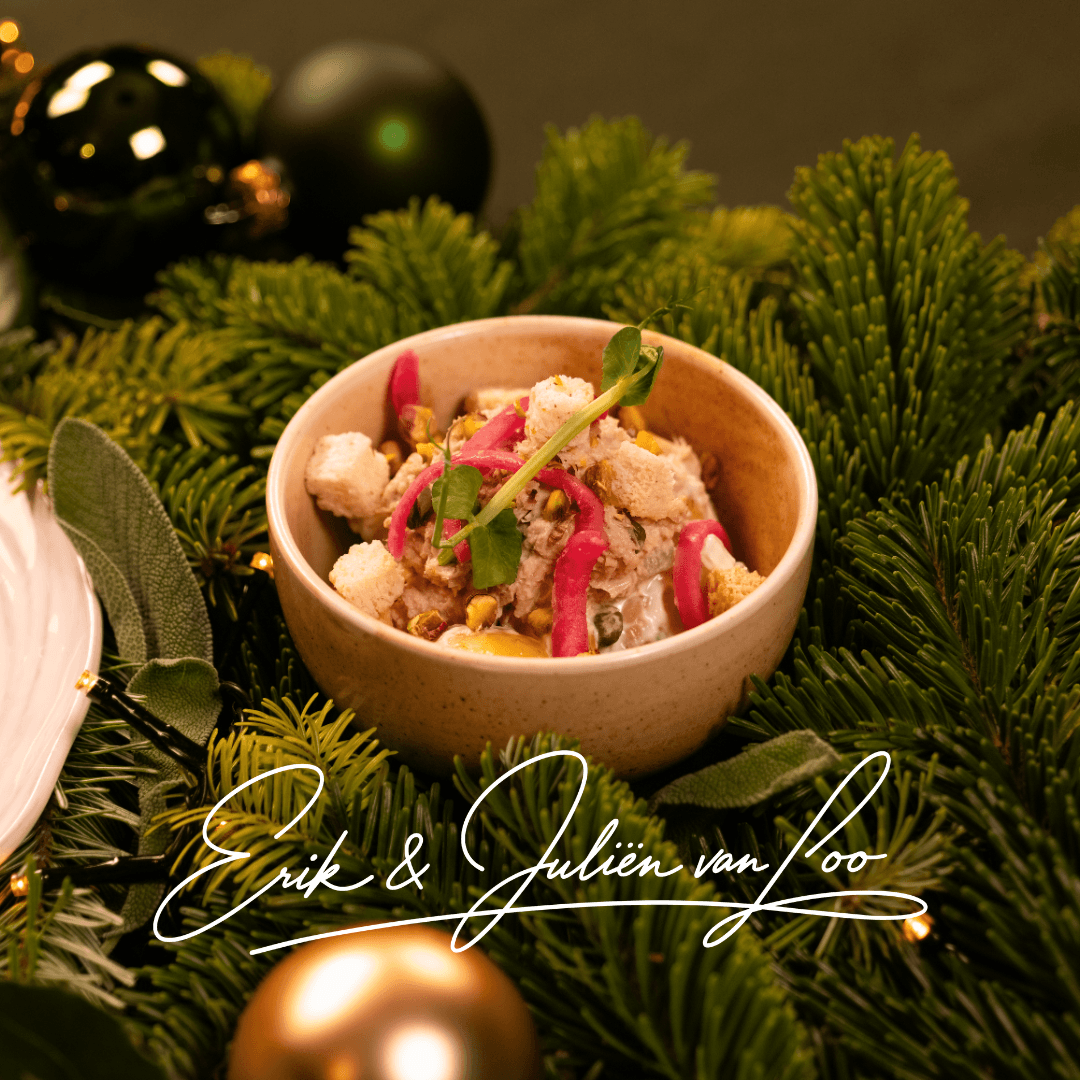 Aardappelsalade met tonijn, pistache en zoetzure rode ui