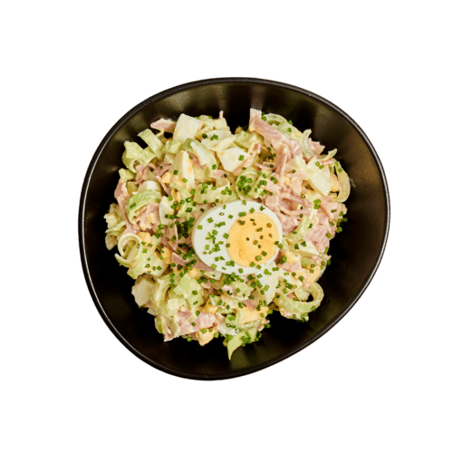 Lekkerbeksalade met ham, prei en ei (250 gram)