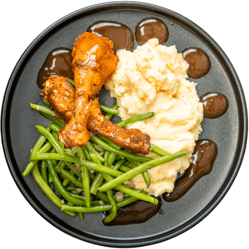 Drumsticks met sperziebonen en aardappelpuree