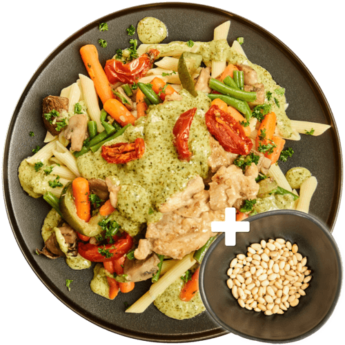 Pasta pesto met kip in roomsaus en groenten