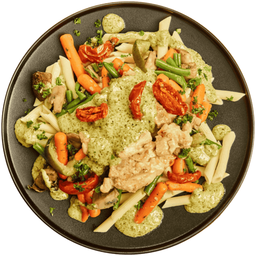 Pasta pesto met kip in roomsaus en groenten