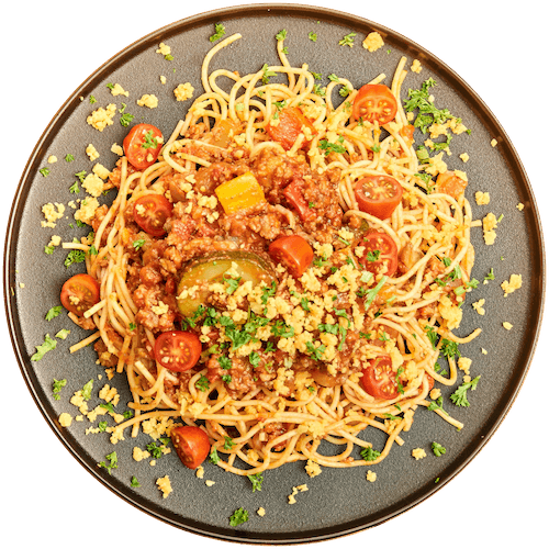 Spaghetti bolognese met groenten en kaas