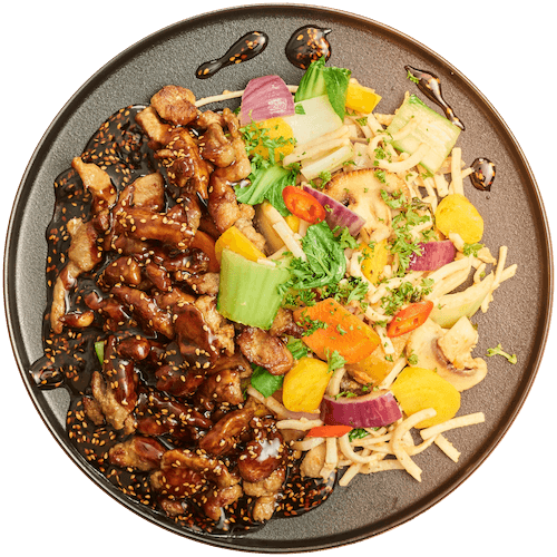 Bami met shoarma in sesamsaus en groenten