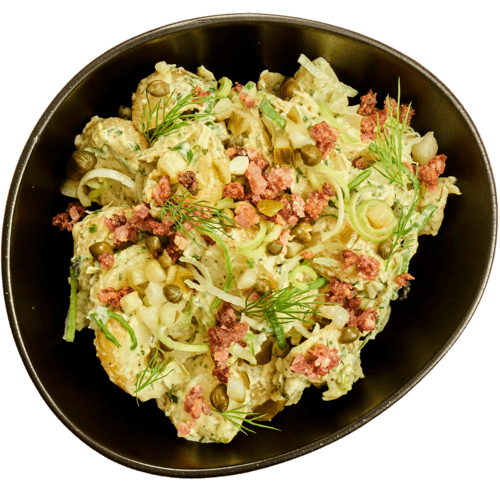 Salad pot met robuuste aardappel en spekjes