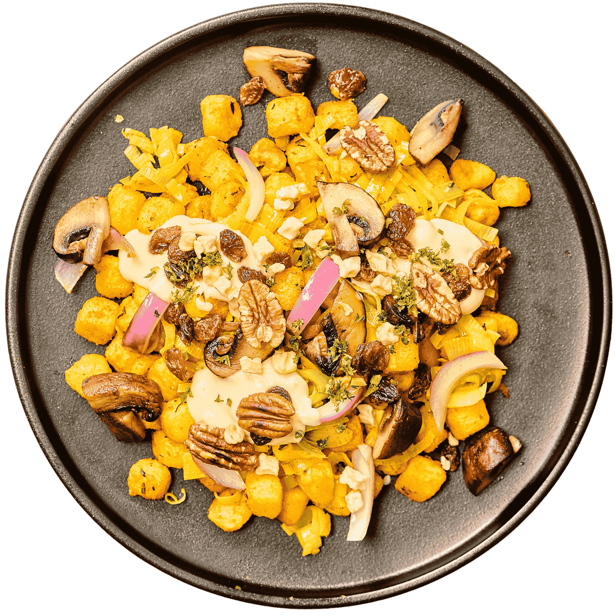 Bakschotel met prei en champignons in kerrie
