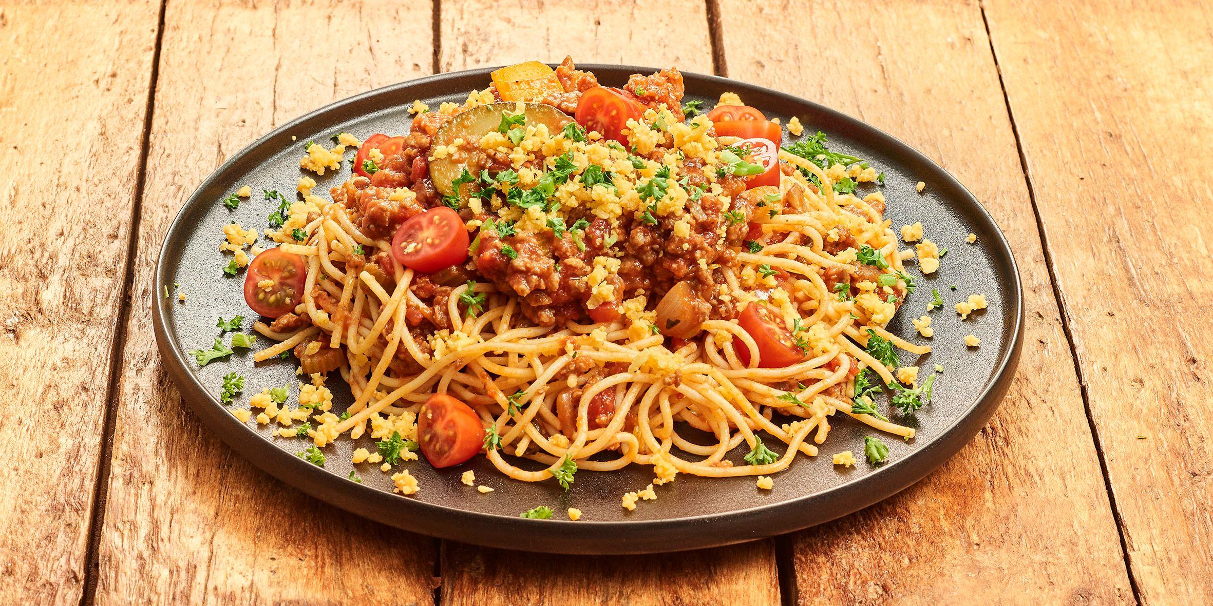 Spaghetti bolognese met groenten en kaas