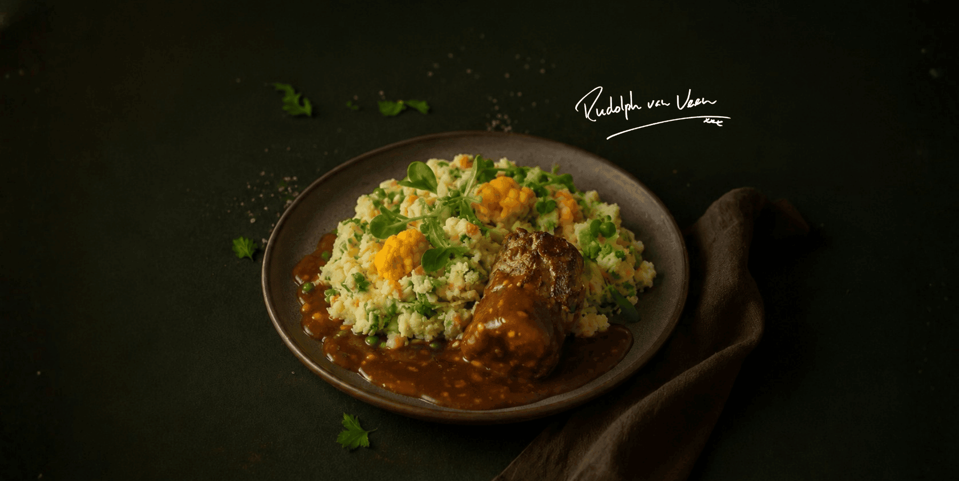 Katenvink in piccalillyjus met stamppot van groenten