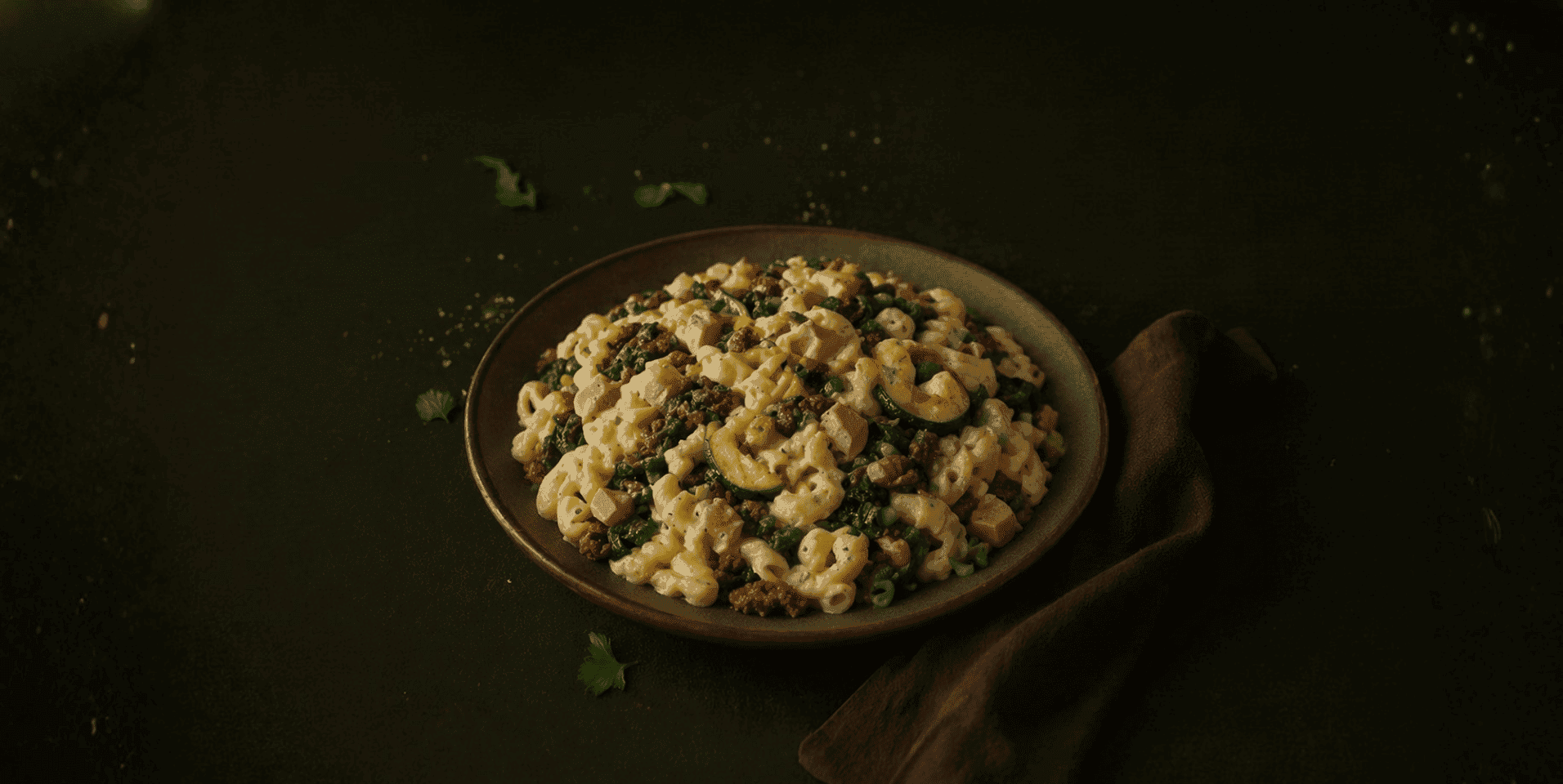 Mac 'n cheese met gehakt, ham en groenten