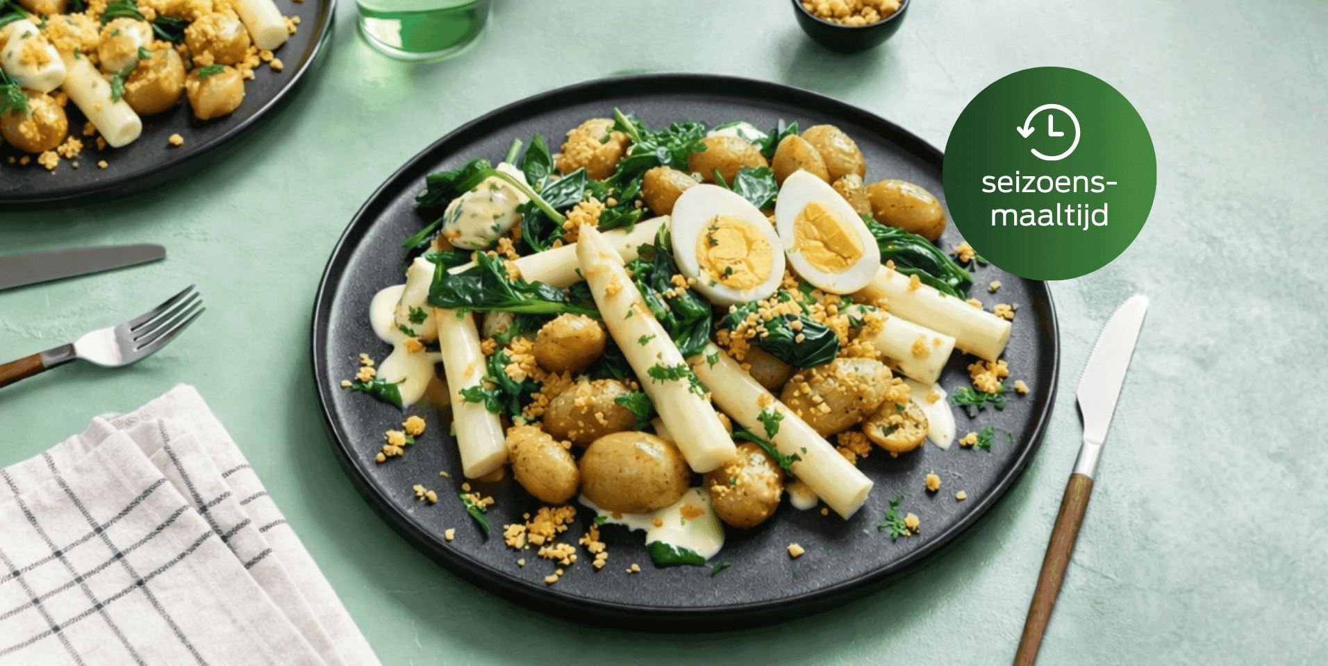 Vegetarische asperges met ei en krieltjes