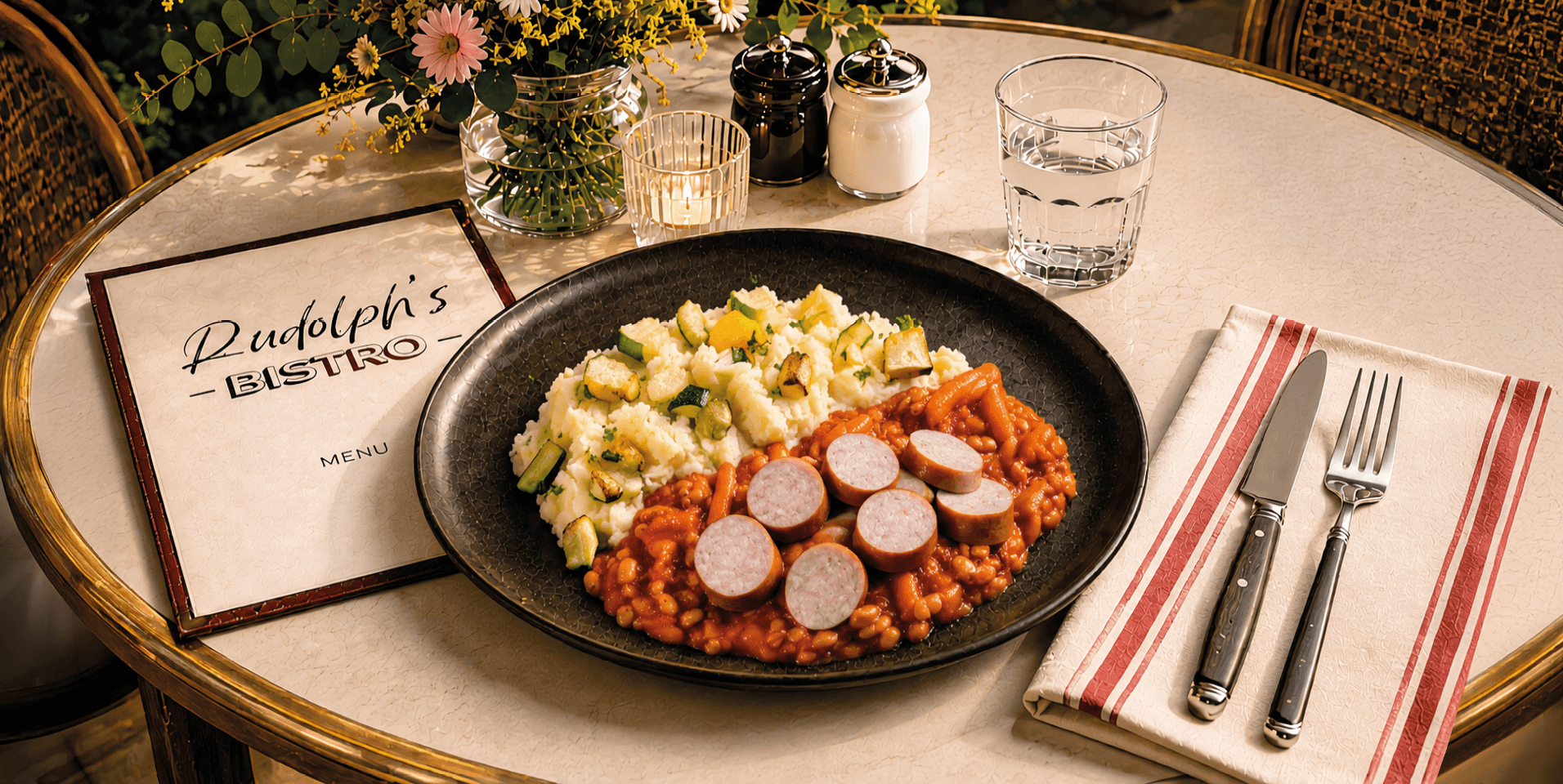 Franse bonenstoof met braadworst en aardappelpuree