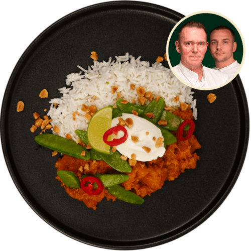 Pompoenrendang met peultjes, pinda’s en basmatirijst