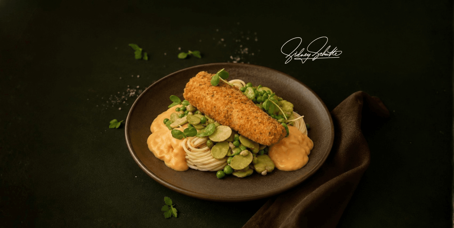 Spaghetti in kreeftensaus met heek en groene groenten