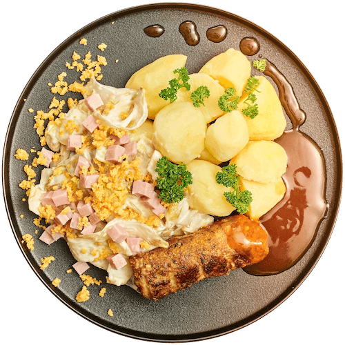Boomstammetje met romige witlof en aardappelen