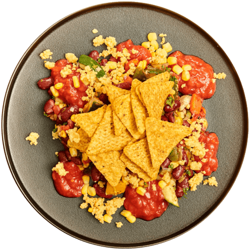 Ovenschotel met kidneybonen, groenten en tortillachips