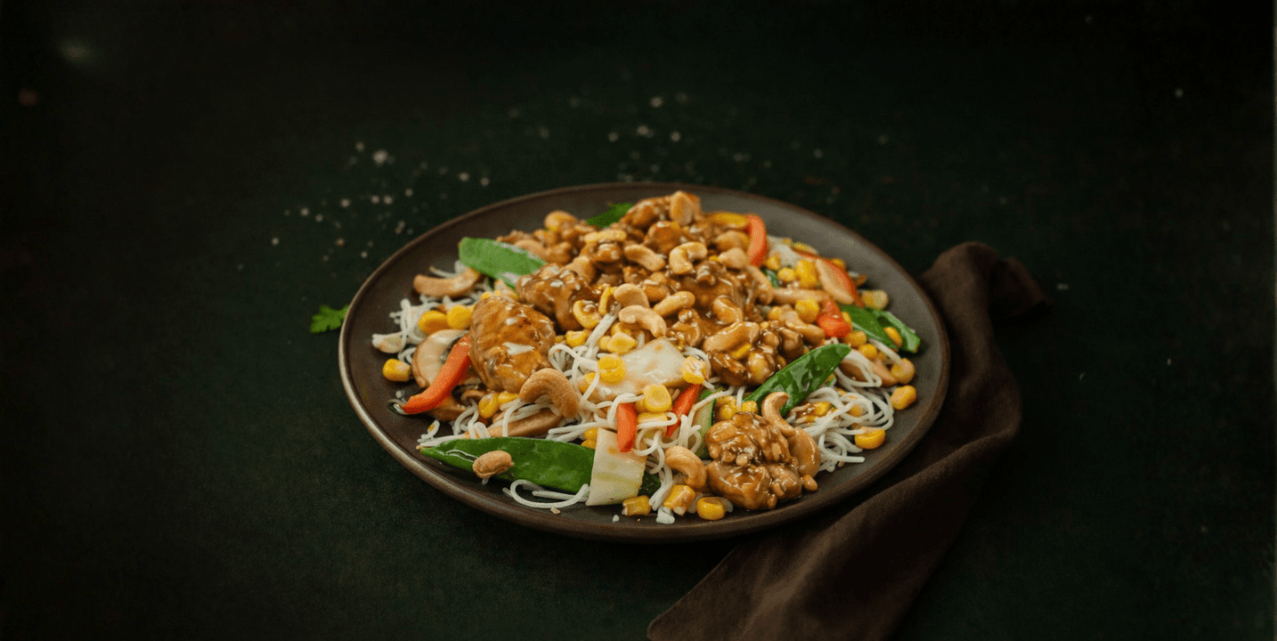 Mihoen met vegetarische kip en roerbakgroenten