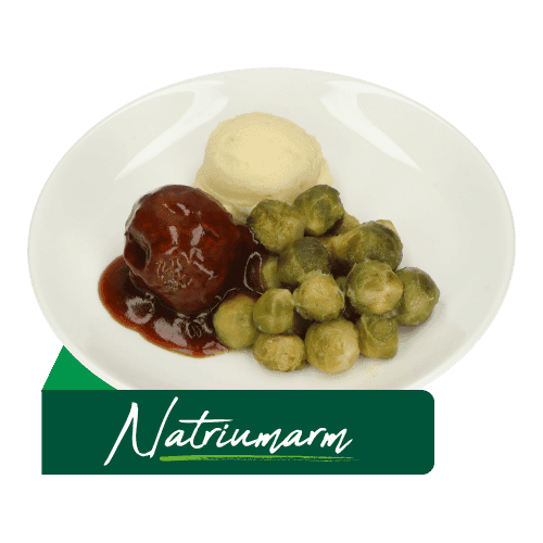 (Z51) Champigon-rundergehaktbal met jus, spruiten (Natriumarm)