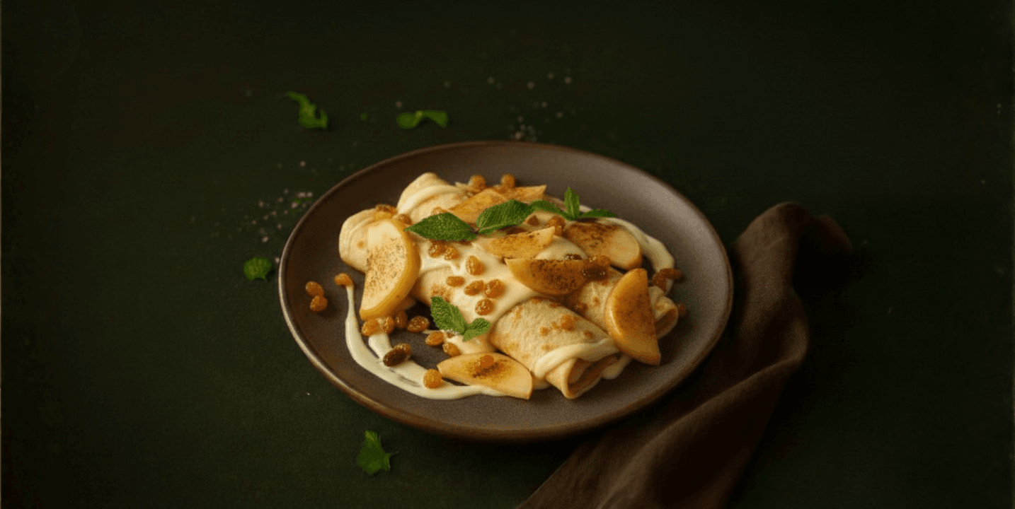 Pannenkoekenschotel met appel en vanillesaus