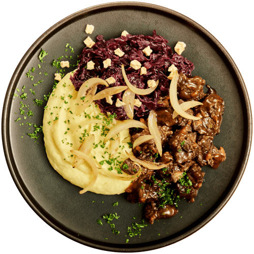 Oma's hachee met rodekool en aardappelpuree