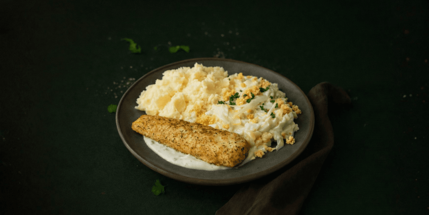 Heekfilet in Hollandaise met witlof en aardappelpuree