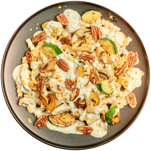Fusilli gorgonzola met groenten en notenmelange