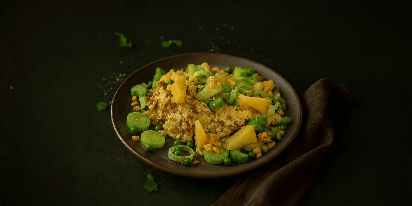 Ovenschotel met prei, champignons en ananas