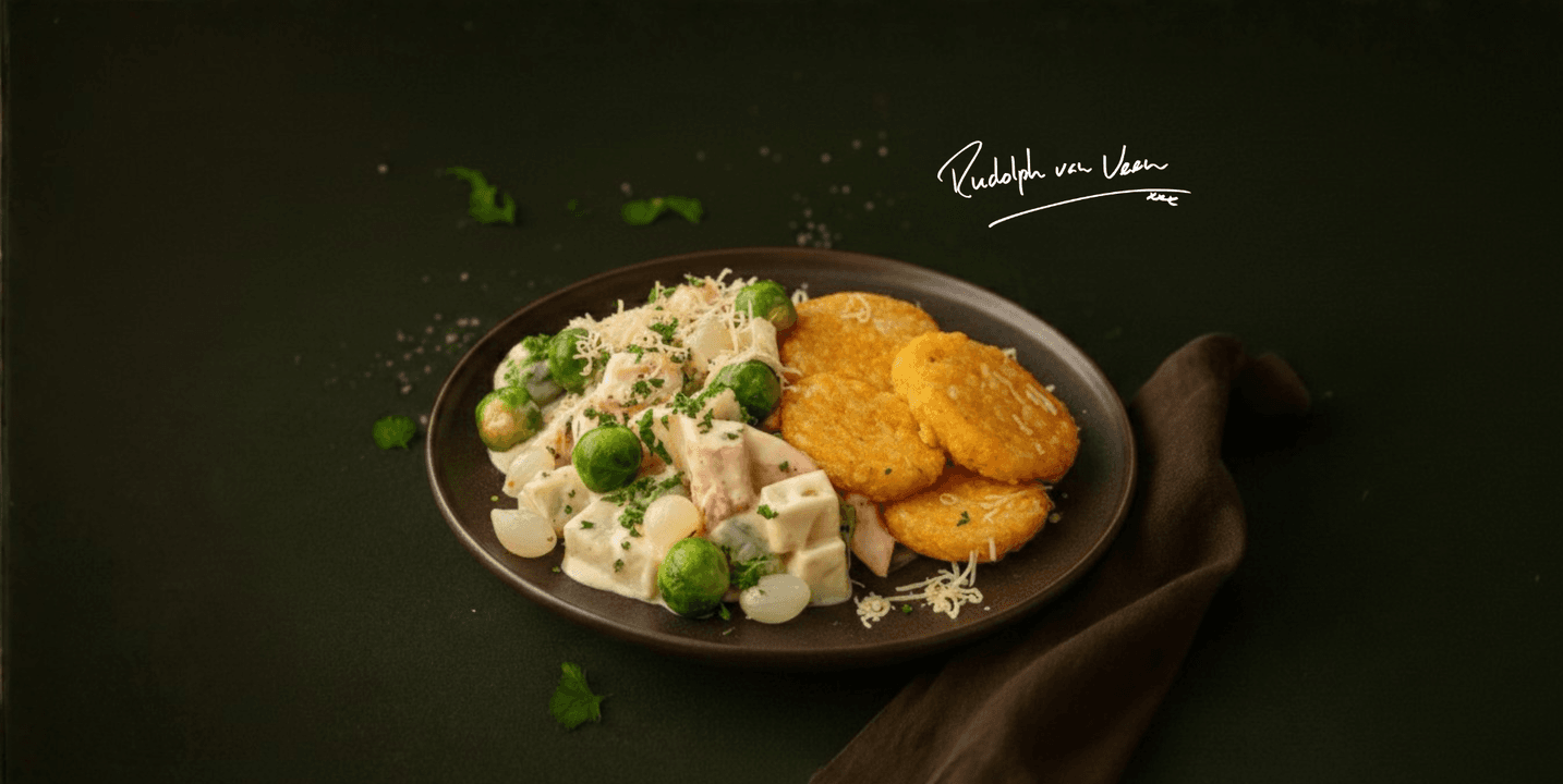 Zalm met spruitjes in romige saus en rösti
