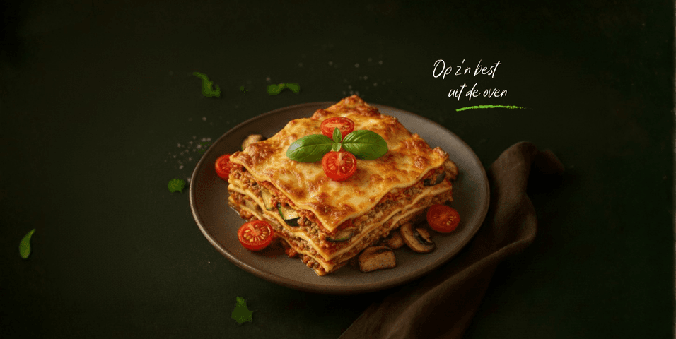 Lasagne pomodori met paddenstoelen en courgette