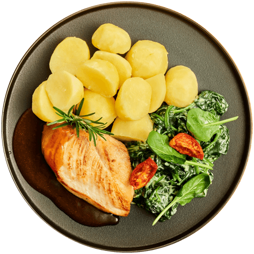 Kipfilet met spinazie à la crème en aardappelen